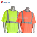 T-shirt gris adapté aux besoins du client de haute visibilité T-shirts T-shirt bon marché de travail de sécurité d&#39;Orange de la classe 2 ANSI avec des bandes réfléchissantes